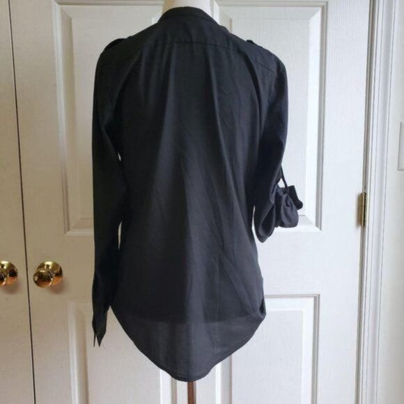 Calvin Klein Black Shirt Blouse Top Button Up Tab Sleeves WOMAN'S Women's Small - Picture 6 of 13